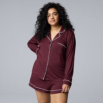 Plus Size Simply Vera Vera Wang 2 pc Cozy Long Sleeve Pajama Top & Pajama Shorts Set