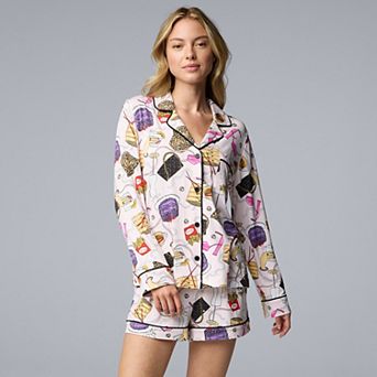 Women's Simply Vera Vera Wang 2 pc Cozy Long Sleeve Pajama Top & Pajama Shorts Set