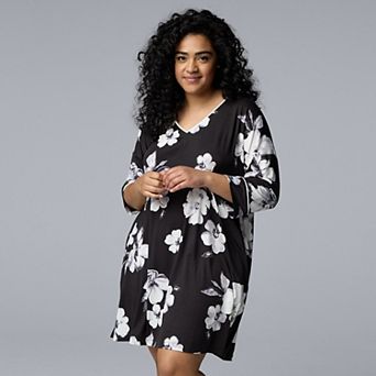 Plus Size Simply Vera Vera Wang Cozy 3/4 Sleeve Sleepshirt