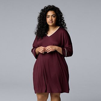 Plus Size Simply Vera Vera Wang Cozy 3/4 Sleeve Sleepshirt