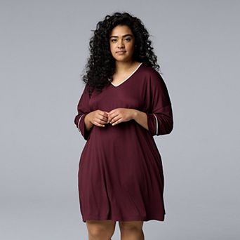 Plus Size Simply Vera Vera Wang Cozy 3/4 Sleeve Sleepshirt