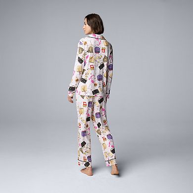 Petite Simply Vera Vera Wang Cozy Long Sleeve Notch Pajama Top & Pajama Pant Set