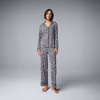 Petite Simply Vera Vera Wang Cozy Long Sleeve Notch Pajama Top & Pajama Pant Set