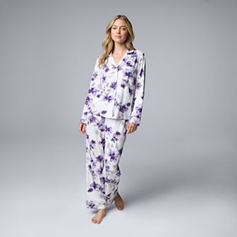 Petite Simply Vera Vera Wang Cozy Long Sleeve Notch Pajama Top & Pajama Pant Set