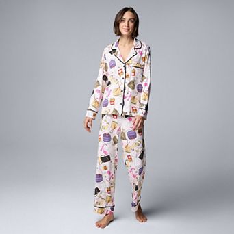 Petite Simply Vera Vera Wang Cozy Long Sleeve Notch Pajama Top & Pajama Pant Set