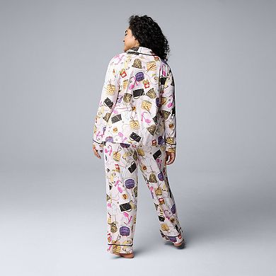 Plus Size Simply Vera Vera Wang 2-Piece Cozy Long Sleeve Pajama Top & Pajama Pants Set