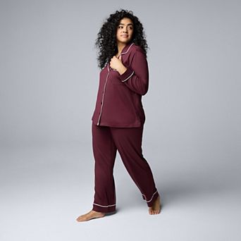 Plus Size Simply Vera Vera Wang 2 pc Cozy Long Sleeve Pajama Top & Pajama Pants Set