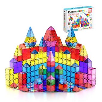 PicassoTiles 100 pc STEM Toy Magnetic Tiles, Building Blocks for Kids Age 3 & Up, PT100