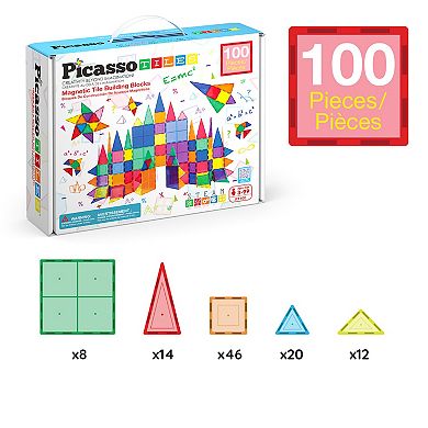 PicassoTiles 100 PC Magnetic Tiles, Magnetic Building Blocks for Kids, Magnet for Kids 3+
