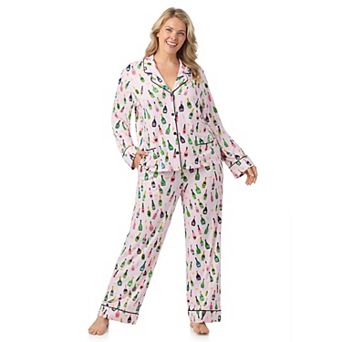 Plus Size Beauty Sleep Social Eloise 2 pc Notch Long Sleeve Pajama Top & Pajama Bottoms Set