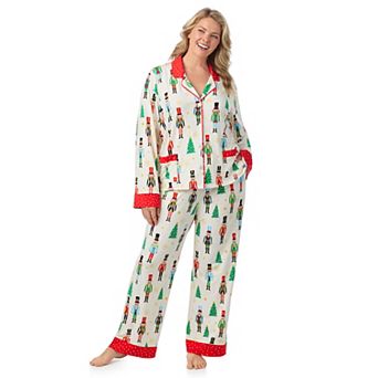 Plus Size Beauty Sleep Social Eloise 2 pc Notch Long Sleeve Pajama Top & Pajama Bottoms Set