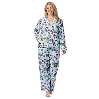 Plus Size Beauty Sleep Social Eloise 2 pc Notch Long Sleeve Pajama Top & Pajama Bottoms Set