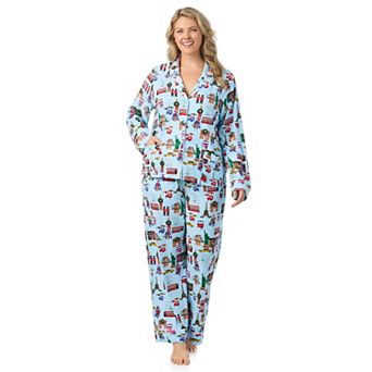 Plus Size Beauty Sleep Social Eloise 2 pc Notch Long Sleeve Pajama Top & Pajama Bottoms Set