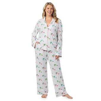 Plus Size Beauty Sleep Social Eloise 2 pc Notch Long Sleeve Pajama Top & Pajama Bottoms Set