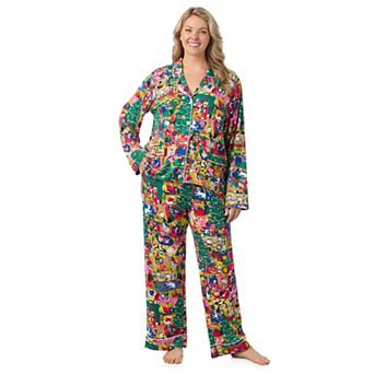 Plus Size Beauty Sleep Social Eloise 2 pc Notch Long Sleeve Pajama Top & Pajama Bottoms Set