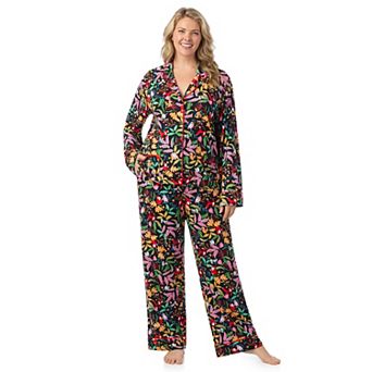 Plus Size Beauty Sleep Social Eloise 2 pc Notch Long Sleeve Pajama Top & Pajama Bottoms Set