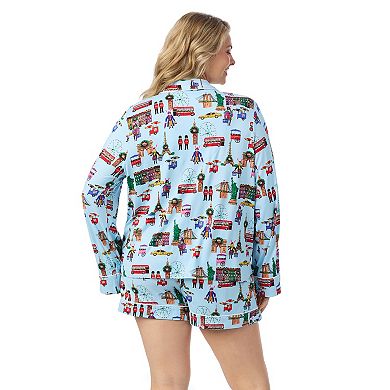 Plus Size Beauty Sleep Social 2-pc. Belle Long Sleeves Pajama Top & Pajama Shorts Set