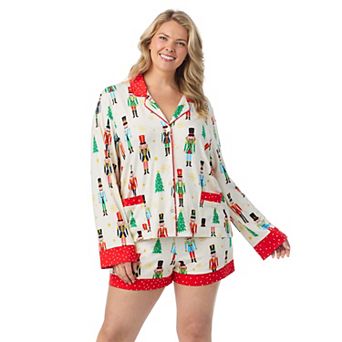 Plus Size Beauty Sleep Social 2 pc Belle Long Sleeves Pajama Top & Pajama Shorts Set