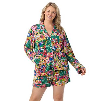 Plus Size Beauty Sleep Social 2 pc Belle Long Sleeves Pajama Top & Pajama Shorts Set