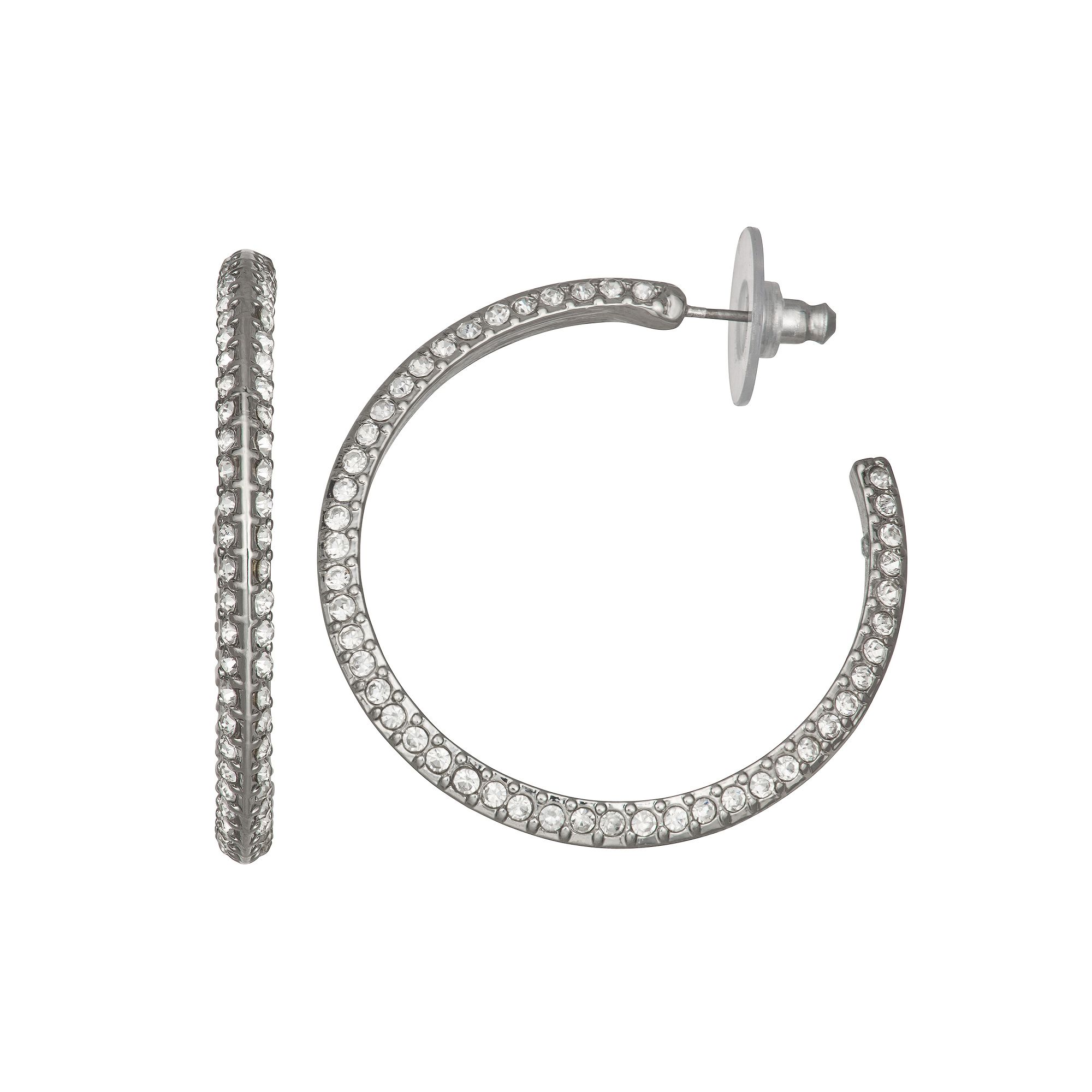 Simply Vera Vera Wang Silver Tone Pave Simulated Crystal Hoop Earrings, Wom