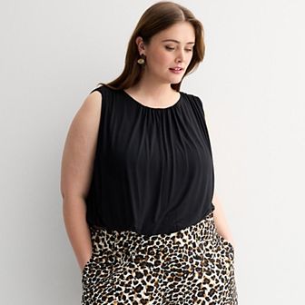 Plus Size INTEMPO™ Sleeveless Shirred Crop Top