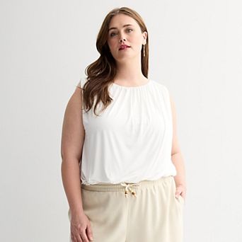 Plus Size INTEMPO™ Sleeveless Shirred Crop Top