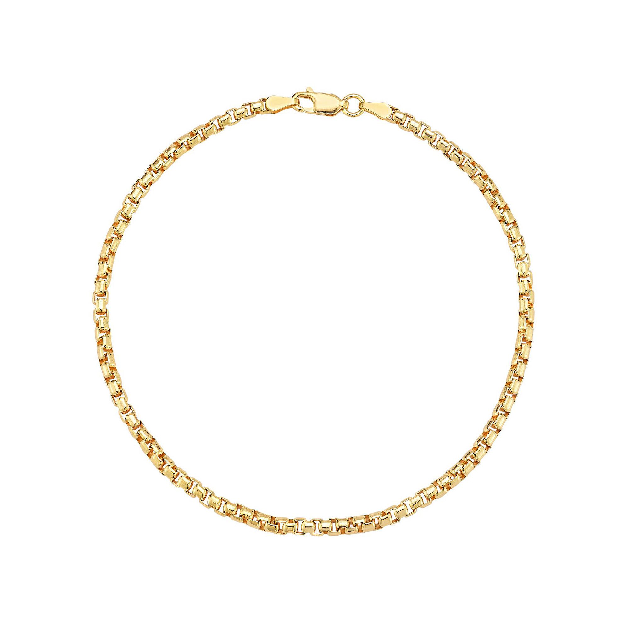 Mens Menster Sterling Silver 3 mm Box Bracelet, Size: 9.5, Gold Tone
