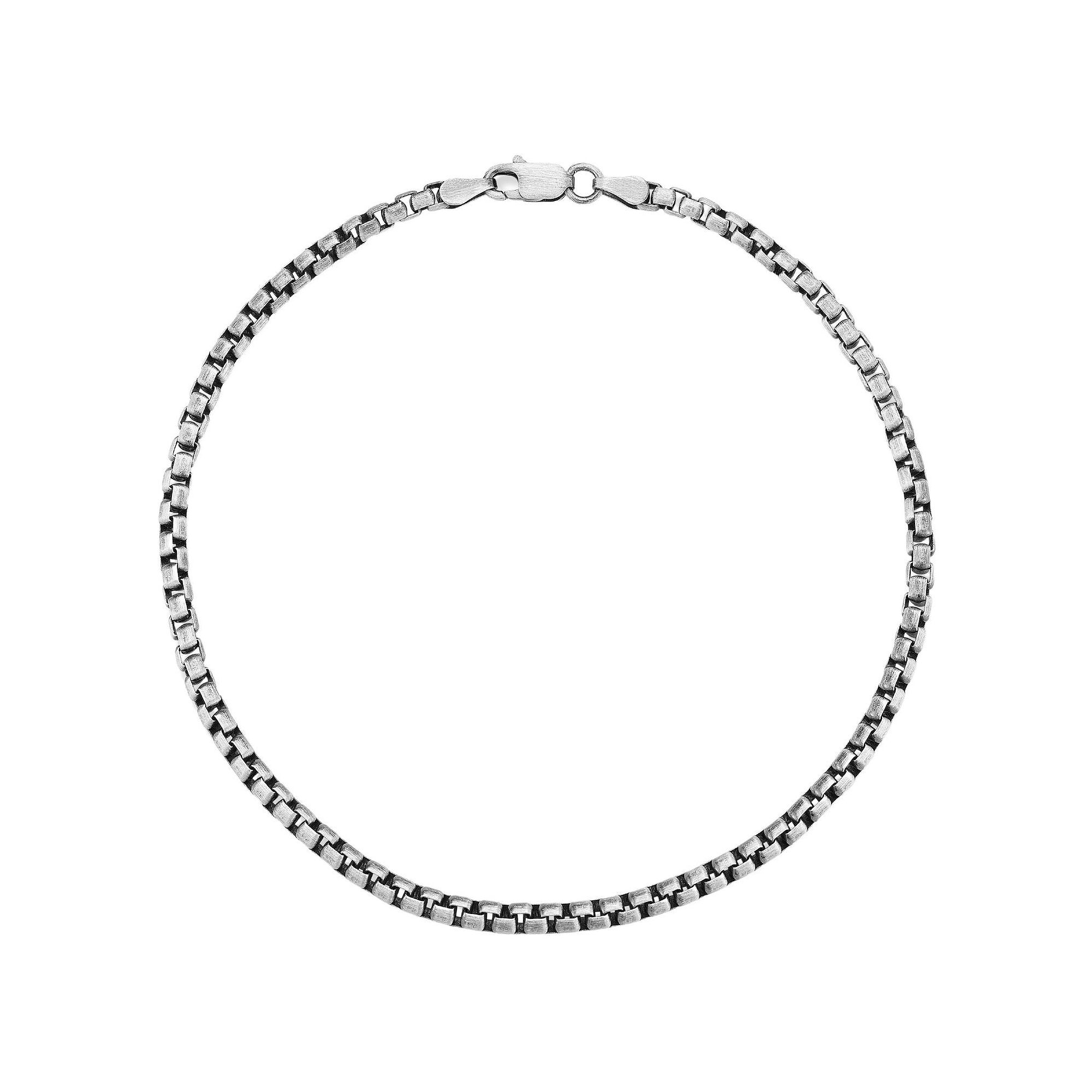 Mens Menster Sterling Silver 3 mm Box Bracelet, Size: 8.5, Oxidized Ste