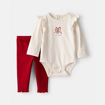 Baby Carter's 2 pc Candy Cane Ruffle Bodysuit & Pant Set