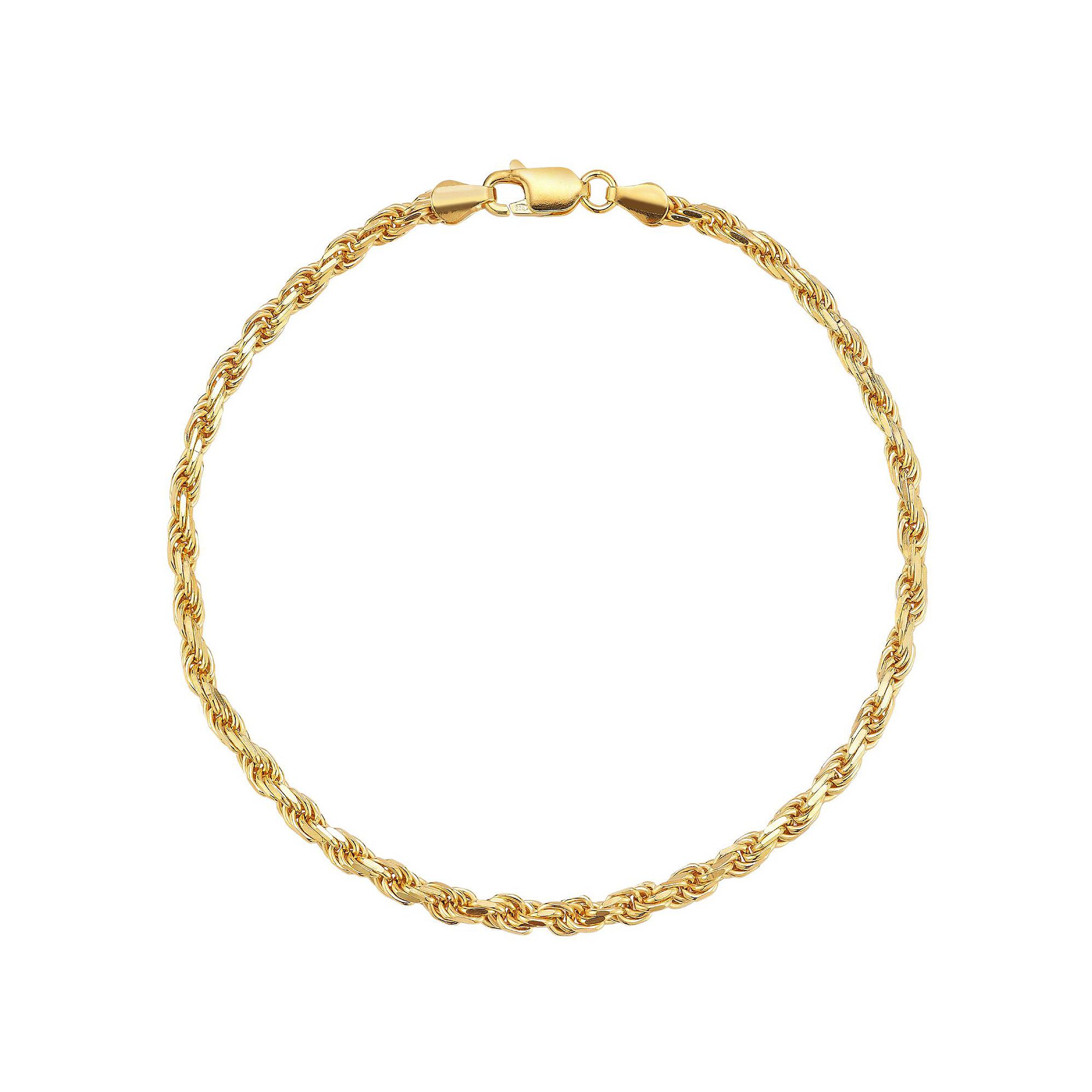 Mens Menster Sterling Silver 3 mm Rope Bracelet, Size: 9, Gold Tone