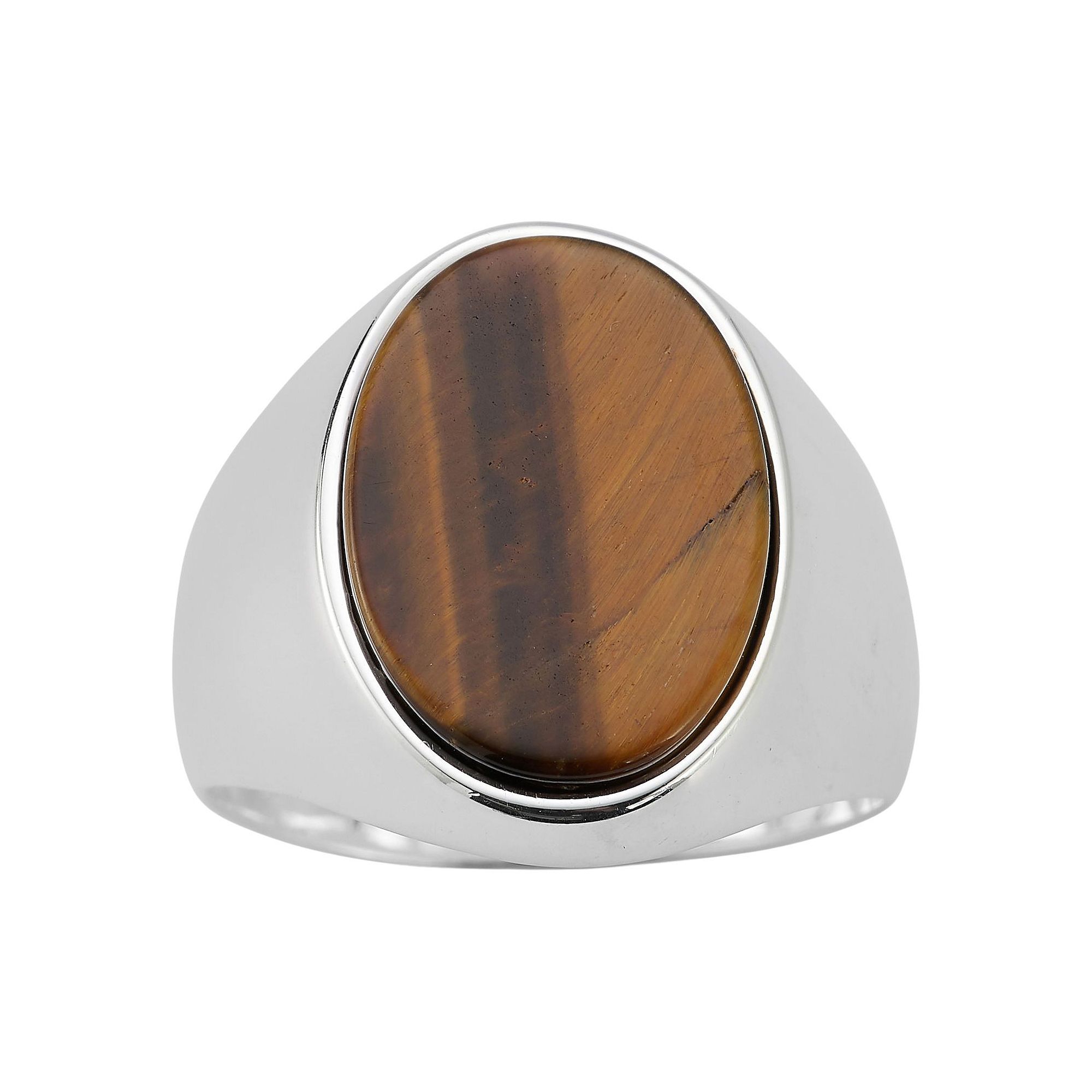 Mens Menster Sterling Silver Oval Gemstone Ring, Size: 8, Tiger Eye Sterli
