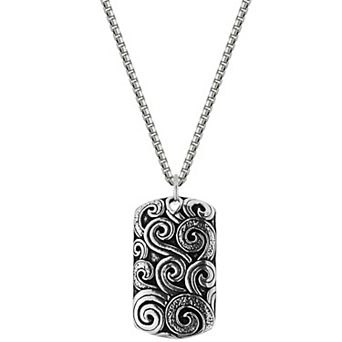Men's Menster Sterling Silver Oxidized Wave Tag Pendant Necklace