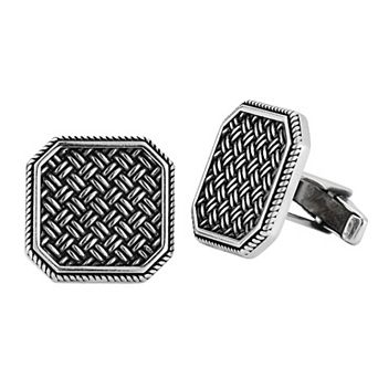 Men's Menster Sterling Silver Oxidized Square Basket Weave Cufflinks