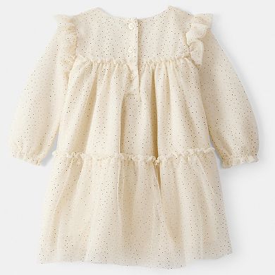 Baby Girl Carter's Sparkle Polka Dot Tulle Long Sleeve Dress