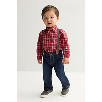 Baby Boy Carter's 3 pc Plaid Print Long Sleeve Shirt & Suspender Pant Set