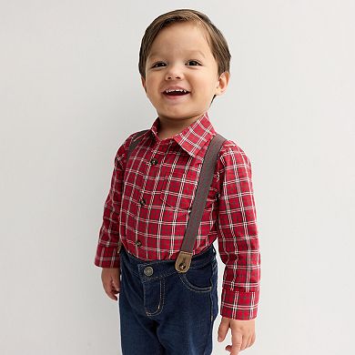 Baby Boy Carter's 3-pc. Plaid Print Long Sleeve Shirt & Suspender Pant Set
