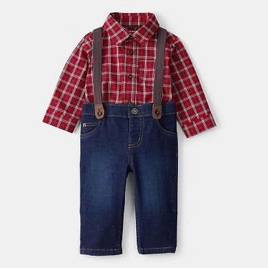 Baby Boy Carter's 3-pc. Plaid Print Long Sleeve Shirt & Suspender Pant Set