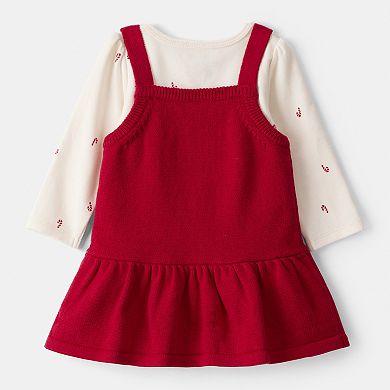 Baby Girl Carter's 2-Piece Candy Cane Print Long Sleeve Top & Dress Set