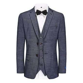 3 pc Slim Fit Stretch Navy Plaid Suit