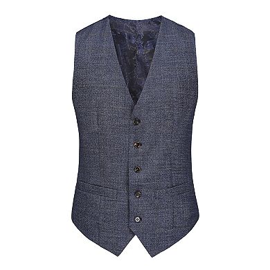 3-Piece Slim Fit Stretch Navy Plaid Suit