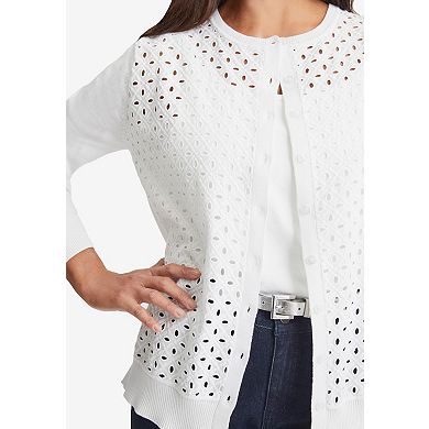 Jessica London Women's Plus Size Fine Gauge Eyelet Cardigan