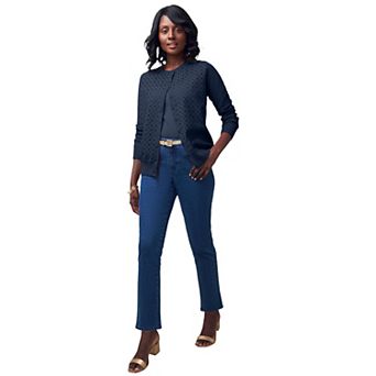 Jessica London Women's Plus Size Fine Gauge Eyelet Cardigan