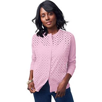 Jessica London Women's Plus Size Fine Gauge Eyelet Cardigan