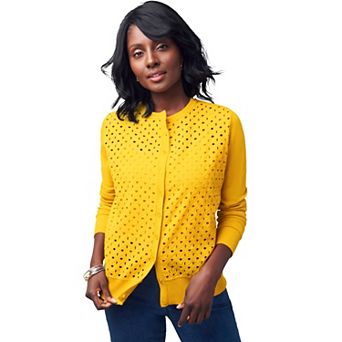 Jessica London Women's Plus Size Fine Gauge Eyelet Cardigan