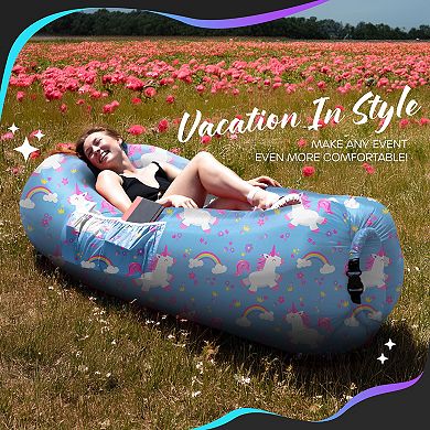 Nevlers Unicorn Inflatable Lounger with Travel Bag and Pockets