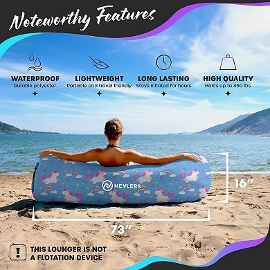 Nevlers Unicorn Inflatable Lounger with Travel Bag and Pockets