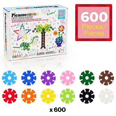 PicassoTiles 600 PC Rainbow Interlocking Plastic Disc, Building Chip Blocks Toy Set for Kids 3+