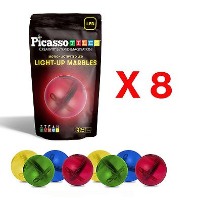 PicassoTiles 8 PC LED Marbles for Marble Run Race Track Building Block & Magnetic Tiles for Kids 3+