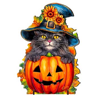 32-inch Halloween Black Cat Freestanding Decor - Outdoor Decor by G. Debrekht - Halloween Decor
