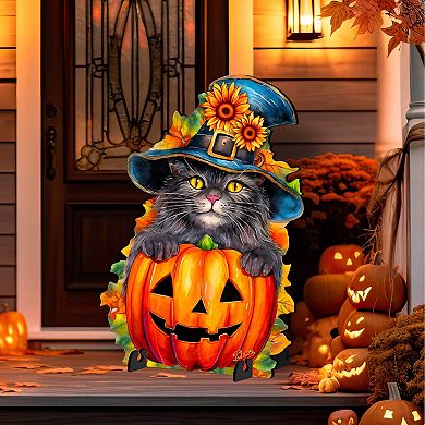 32-inch Halloween Black Cat Freestanding Decor - Outdoor Decor by G. Debrekht - Halloween Decor